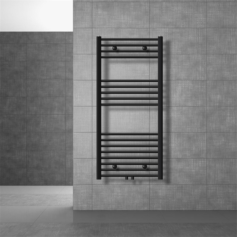Design Badheizkörper Sahara mit Wand Thermostatventil 600x1200 mm gerade Schwarz matt Mittelanschluss LuxeBath Design Badheizkörper Sahara mit Wand Thermostatventil 600x1200 mm gerade Schwarz matt Mittelanschluss LuxeBath