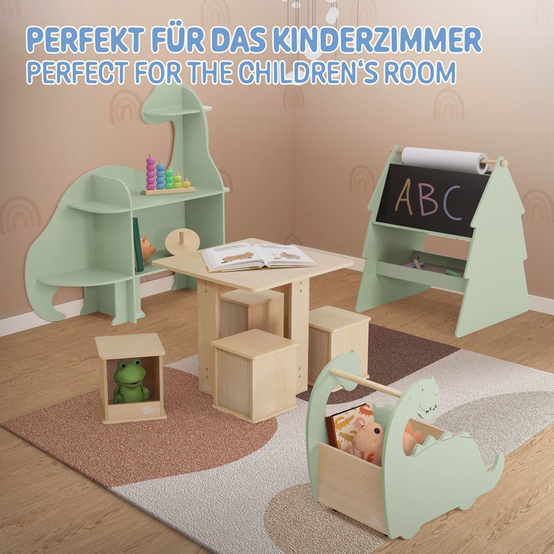 Wandregal fürs Kinderzimmer Dino mit Umfallschutz und abgerundet in Grün aus Holz Joyz