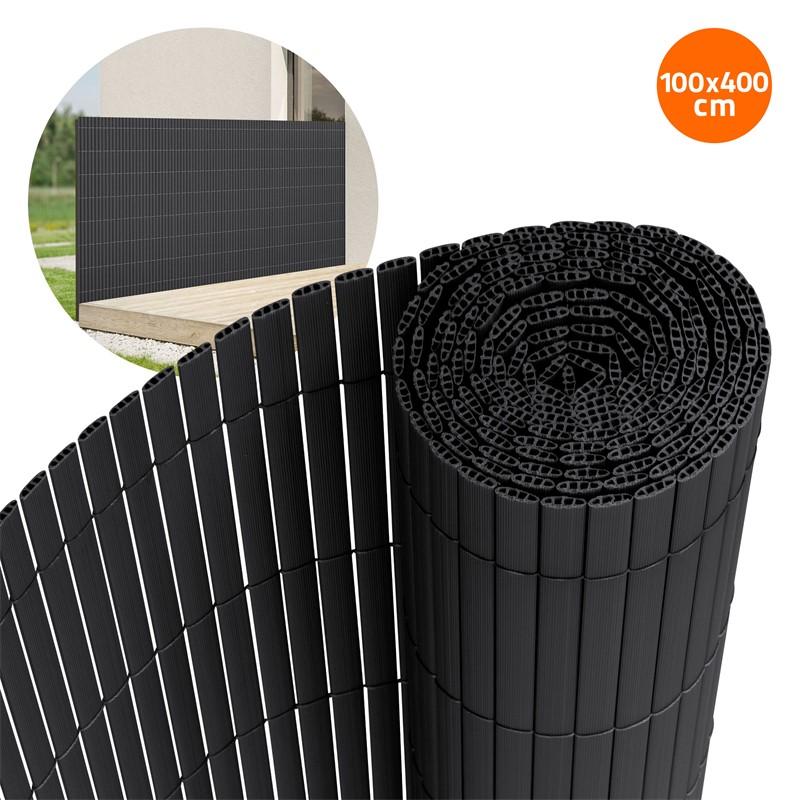 Sichtschutzmatte 100x400 cm Sichtschutzzaun Windschutz Balkonschutz PVC Anthrazit UV-beständig Sichtschutzmatte 100x400 cm Sichtschutzzaun Windschutz Balkonschutz PVC Anthrazit UV-beständig