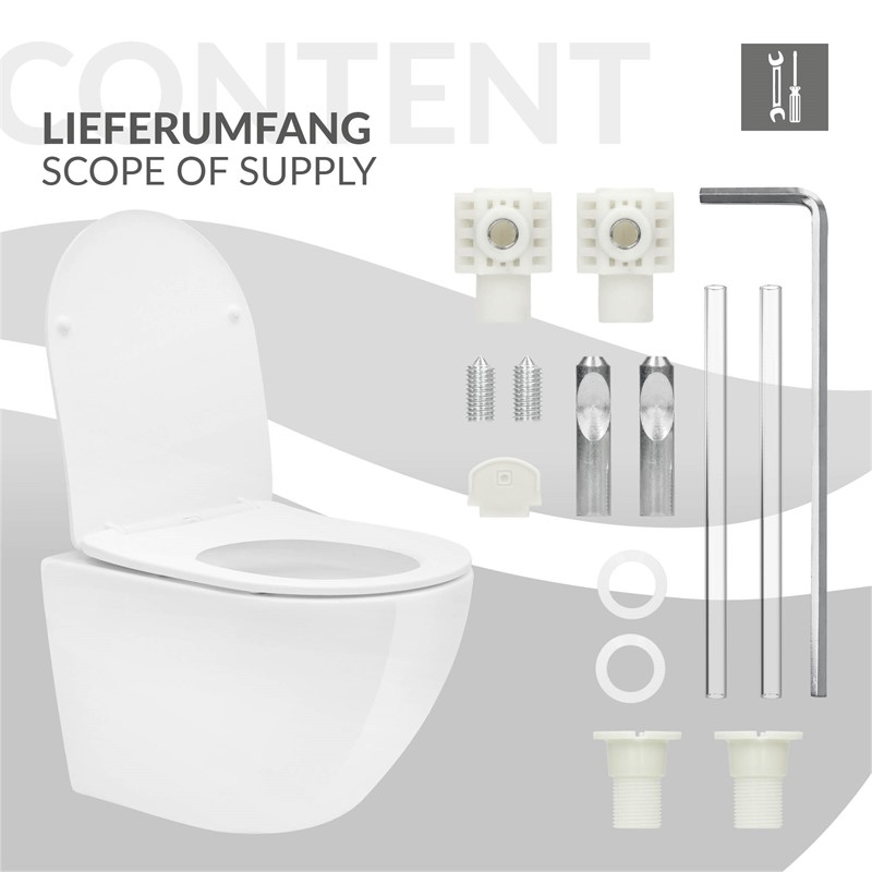 Wand-WC Hänge Toilette aus Keramik 49 cm lang Spülrandlos mit Softclose Luxebath