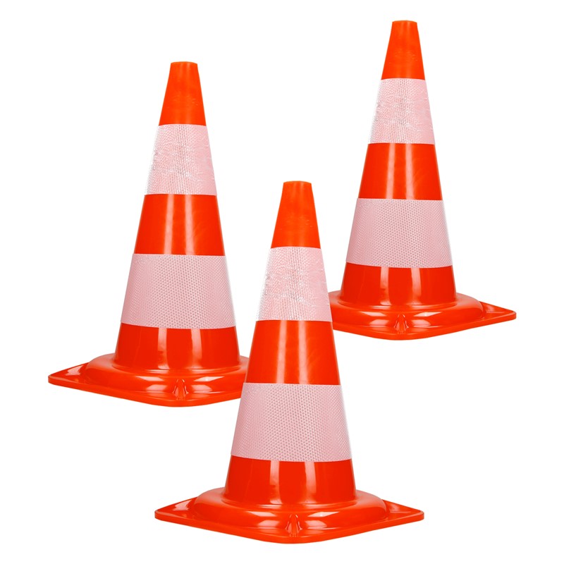 3er Set Verkehrskegel Pylone Warnkegel Verkehrshütchen 47 cm Orange/Weiß