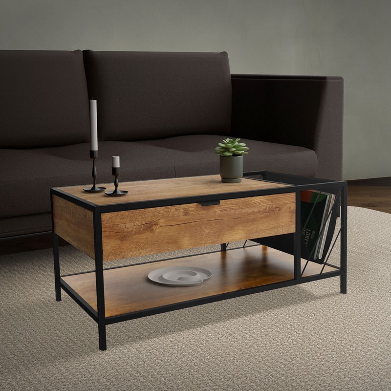 Couchtisch 100x54 cm mit Zeitschriftenfach Eiche Optik Braun Schwarz Wohnzimmertisch ML-Design Couchtisch 100x54 cm mit Zeitschriftenfach Eiche Optik Braun Schwarz Wohnzimmertisch ML-Design