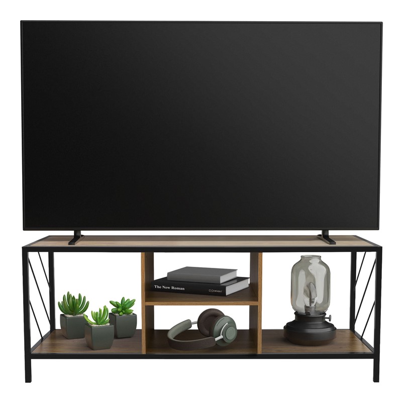 TV-Lowboard 120x40 cm mit Eiche-Rustikal Dekor und Stahlgestell in Schwarz TV Schrank mit 4 Fächern ML-Design TV-Lowboard 120x40 cm mit Eiche-Rustikal Dekor und Stahlgestell in Schwarz TV Schrank mit 4 Fächern ML-Design