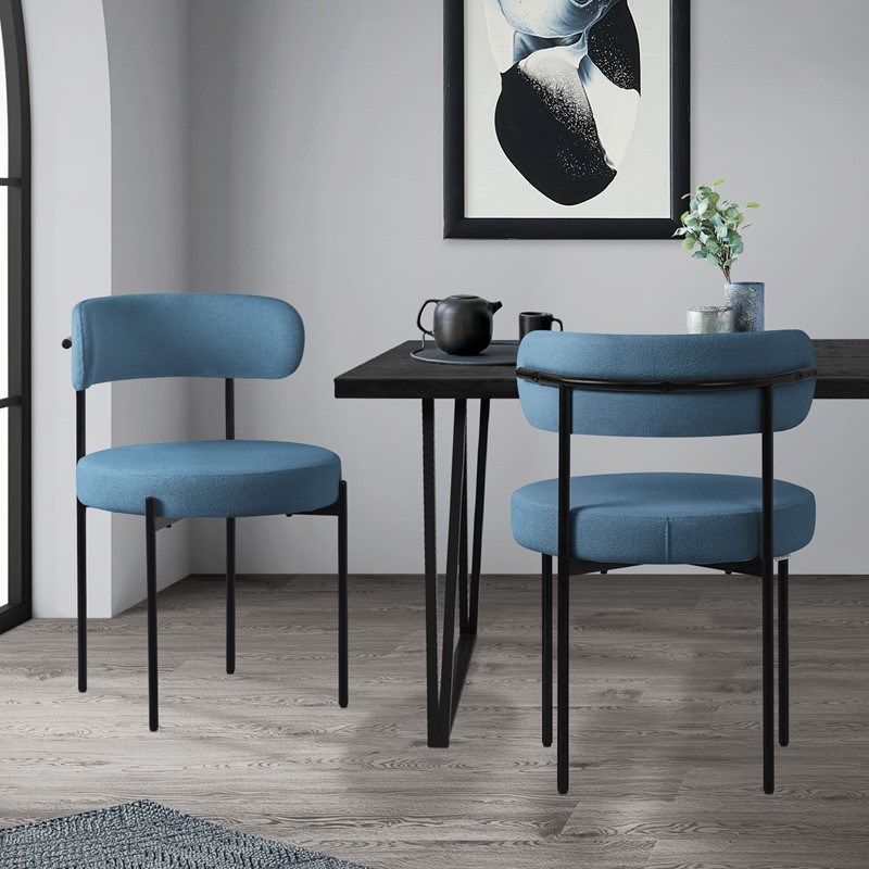 Esszimmerstuhl 2er Set mit Teddystoff mit Rückenlehne Blau Küchenstuhl ML-Design Esszimmerstuhl 2er Set mit Teddystoff mit Rückenlehne Blau Küchenstuhl ML-Design