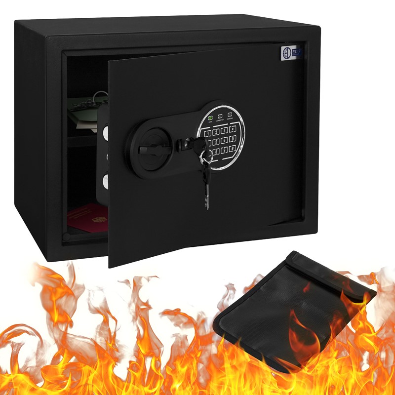 Safe Tresor 27L aus Stahl mit Elektronikschloss, Notschlüsseln und feuerfester Tasche Safe Tresor 27L aus Stahl mit Elektronikschloss, Notschlüsseln und feuerfester Tasche