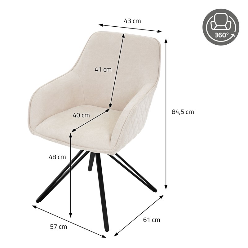 Esszimmerstuhl 2er Set drehbar Creme aus Textil Webstoff mit Rücken- und Armlehne ML-Design