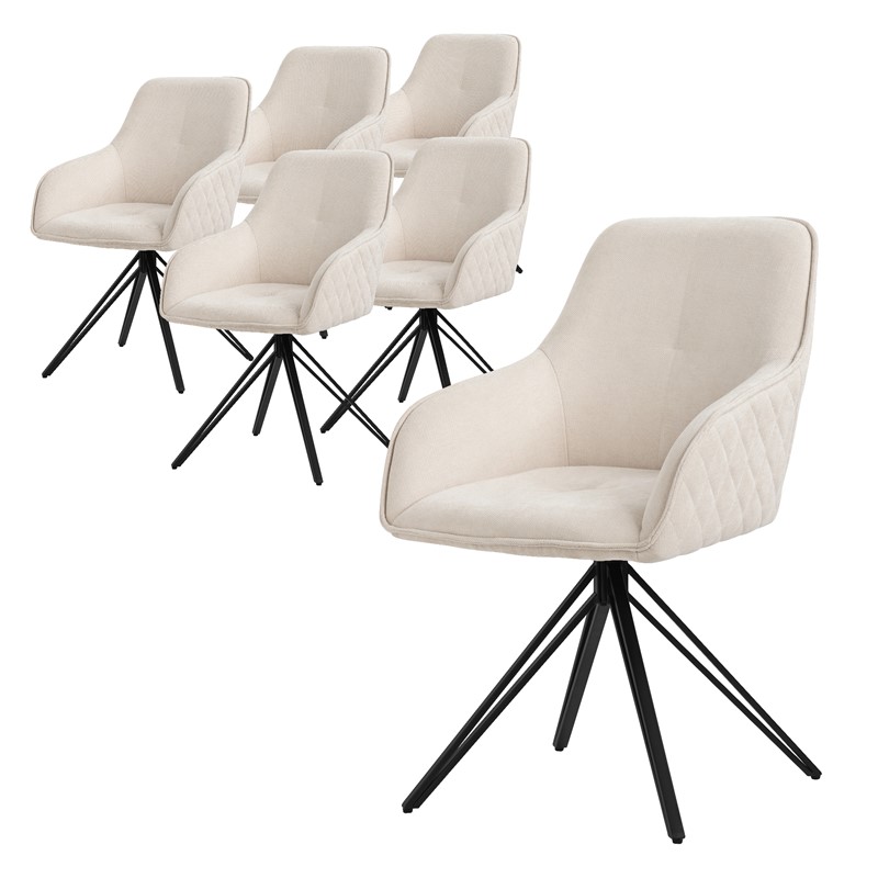 6er Set Esszimmerstuhl drehbar Creme aus Textil Webstoff mit Rücken- und Armlehne ML-Design 6er Set Esszimmerstuhl drehbar Creme aus Textil Webstoff mit Rücken- und Armlehne ML-Design