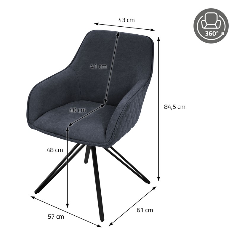 6er Set Esszimmerstuhl drehbarAnthrazit aus Textil Webstoff mit Rücken- und Armlehne ML-Design