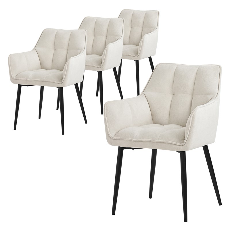 4er Set Esszimmerstuhl Creme aus Frotteestoff mit gepolstertem Sitz ML-Design
