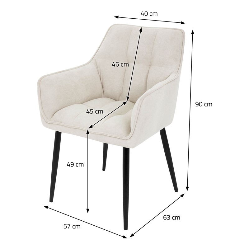4er Set Esszimmerstuhl Creme aus Frotteestoff mit gepolstertem Sitz ML-Design