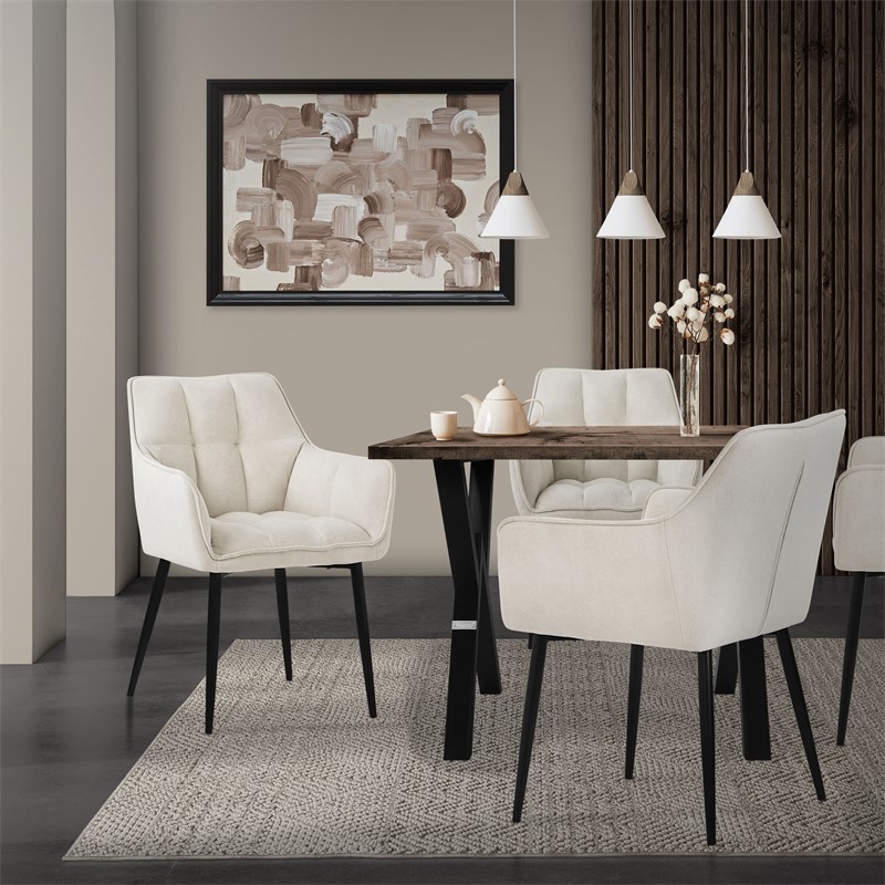 4er Set Esszimmerstuhl Creme aus Frotteestoff mit gepolstertem Sitz ML-Design