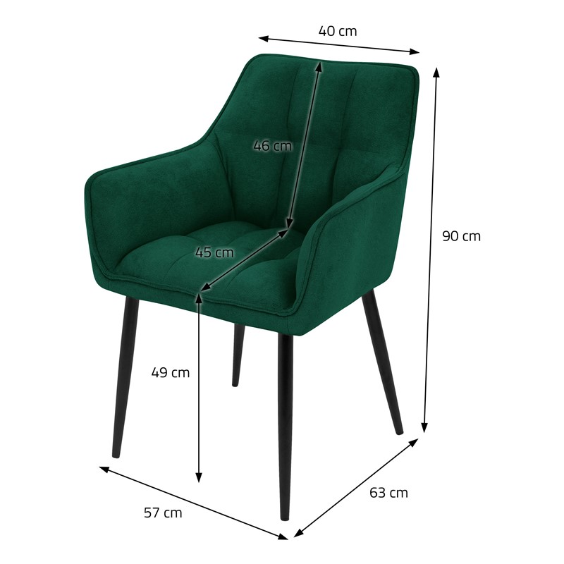 2er Set Esszimmerstuhl Dunkelgrün aus Frotteestoff mit dickem gepolsterter Sitz ML-Design