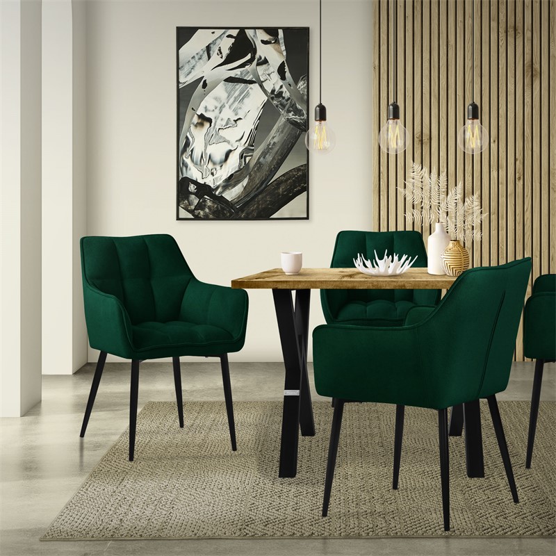 2er Set Esszimmerstuhl Dunkelgrün aus Frotteestoff mit dickem gepolsterter Sitz ML-Design