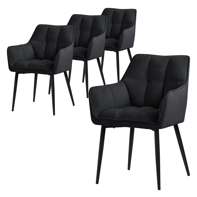 4er Set Esszimmerstuhl Schwarz aus Frotteestoff mit dickem gepolsterter Sitz ML-Design 4er Set Esszimmerstuhl Schwarz aus Frotteestoff mit dickem gepolsterter Sitz ML-Design