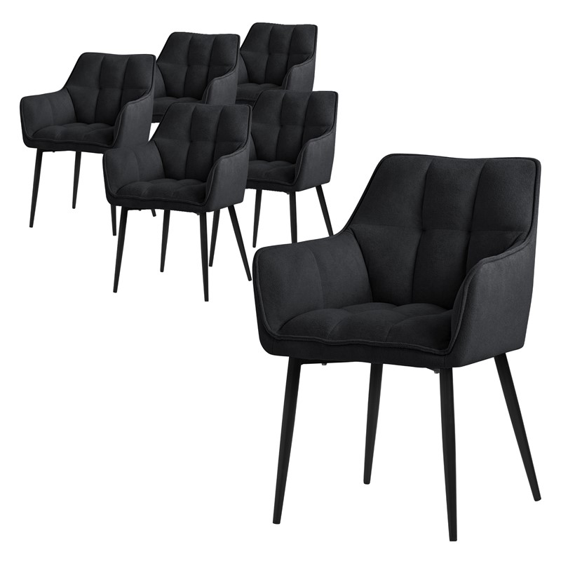 6er Set Esszimmerstuhl Schwarz aus Frotteestoff mit dickem gepolsterter Sitz ML-Design 6er Set Esszimmerstuhl Schwarz aus Frotteestoff mit dickem gepolsterter Sitz ML-Design