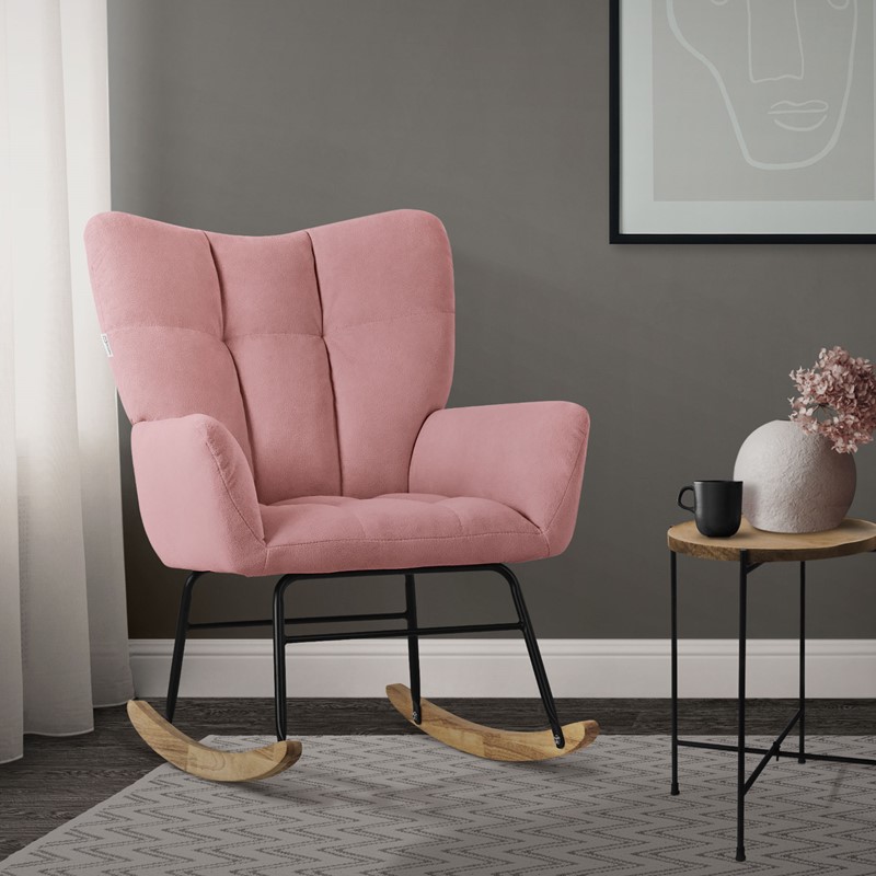 Schaukelstuhl mit Armlehnen in Frottee Rosa bis 120 kg Naturholz Schaukelsessel Relaxstuhl Schaukelstuhl mit Armlehnen in Frottee Rosa bis 120 kg Naturholz Schaukelsessel Relaxstuhl