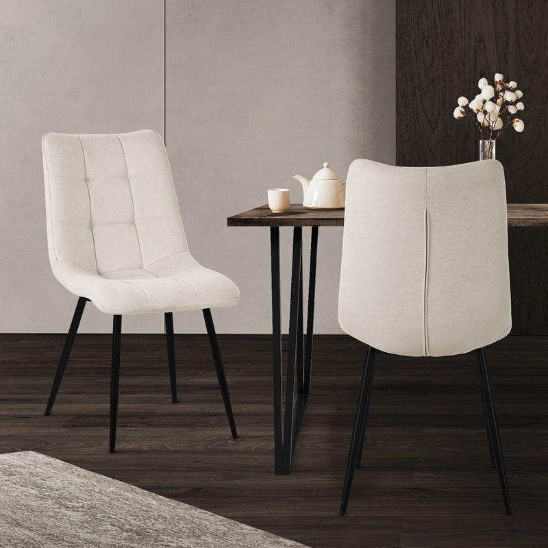Esszimmerstühle 2er Set Beige Küchenstuhl mit Polyesterbezug und Stahlbeinen ML-Design