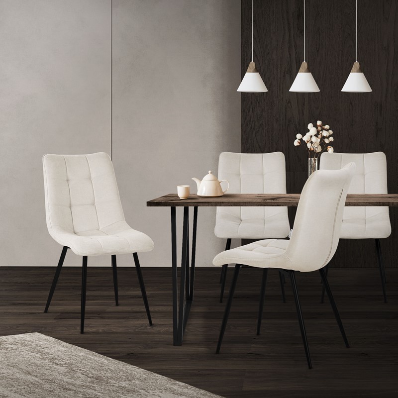 Esszimmerstühle 2er Set Beige Küchenstuhl mit Polyesterbezug und Stahlbeinen ML-Design