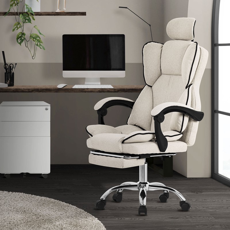 Chefsessel Bürostuhl höhenverstellbar Beige mit höhenverstellbarer Rückenlehne und Fuß-& Kopfstütze bis 120 kg ML-Design Chefsessel Bürostuhl höhenverstellbar Beige mit höhenverstellbarer Rückenlehne und Fuß-& Kopfstütze bis 120 kg ML-Design