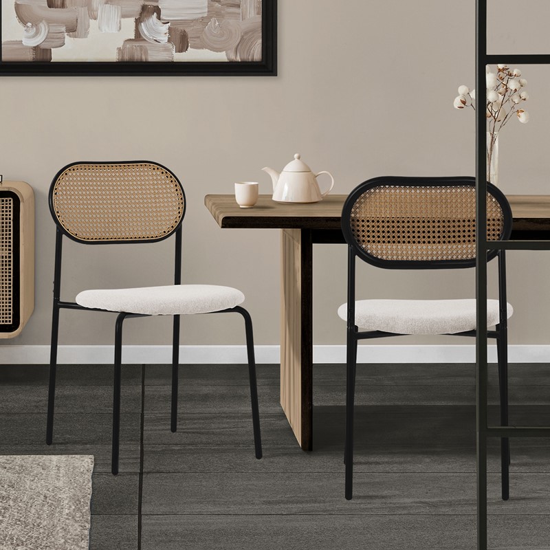 Esszimmerstuhl 2er Set Beige bis 120 kg Rattan Rückenlehne ML-Design Esszimmerstuhl 2er Set Beige bis 120 kg Rattan Rückenlehne ML-Design
