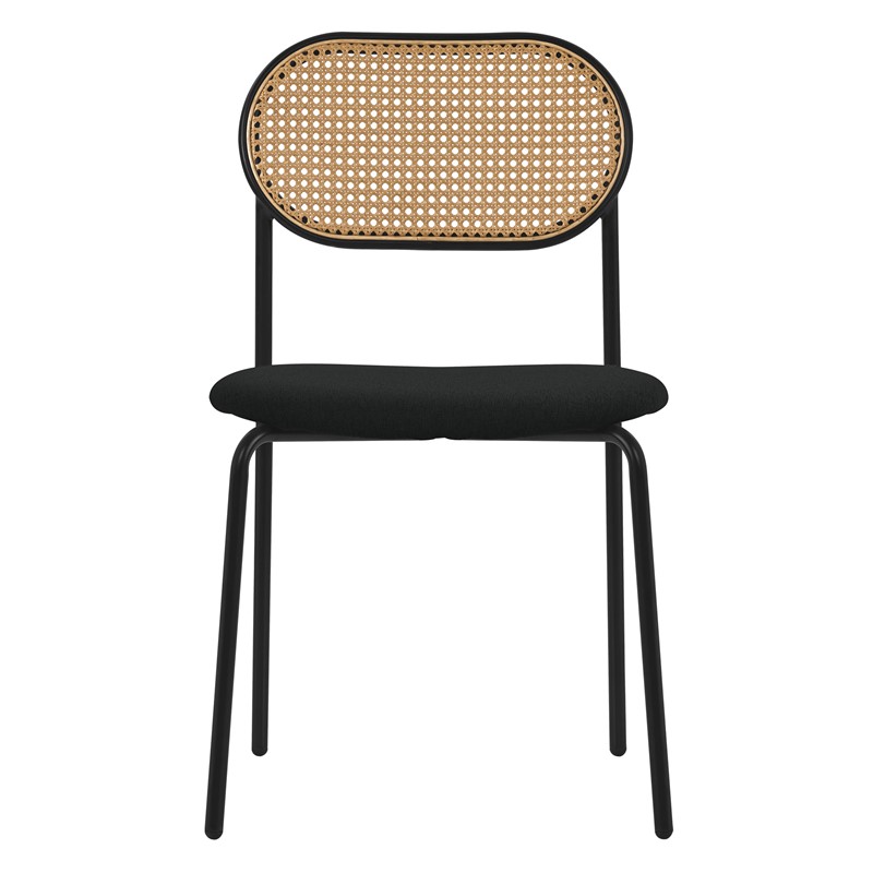 Esszimmerstuhl 2er Set Schwarz bis 120 kg Rattan Rückenlehne ML-Design