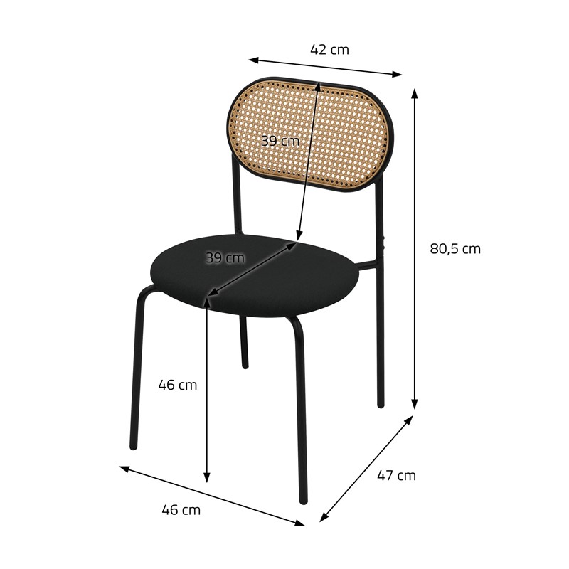 Esszimmerstuhl 2er Set Schwarz bis 120 kg Rattan Rückenlehne ML-Design