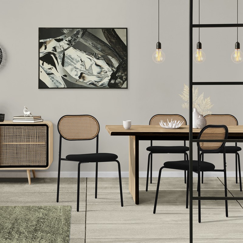 Esszimmerstuhl 2er Set Schwarz bis 120 kg Rattan Rückenlehne ML-Design