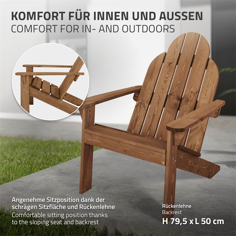 Adirondack Gartenstuhl 2er Set aus Massivholz wetterfest belastbar bis 120 kg Braun aus Tannenholz ML-Design