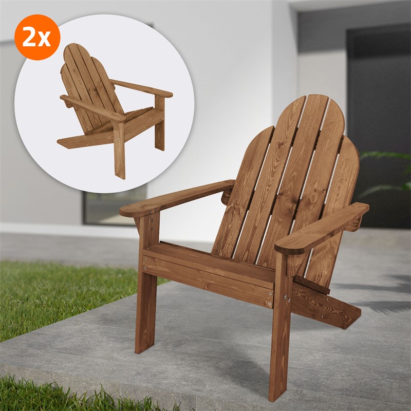 Adirondack Gartenstuhl 2er Set aus Massivholz wetterfest belastbar bis 120 kg Braun aus Tannenholz ML-Design