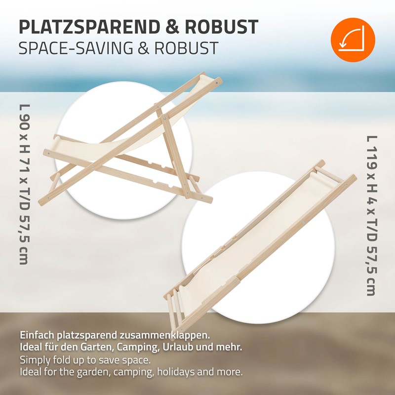 4er Set Liegestuhl klappbar Beige Holz verstellbare Rückenlehne bis 120 kg Sonnenliege Gartenliege Strandliege