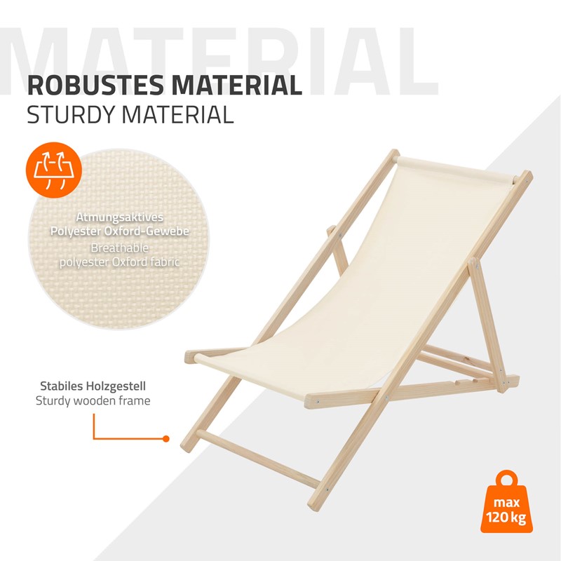 4er Set Liegestuhl klappbar Beige Holz verstellbare Rückenlehne bis 120 kg Sonnenliege Gartenliege Strandliege
