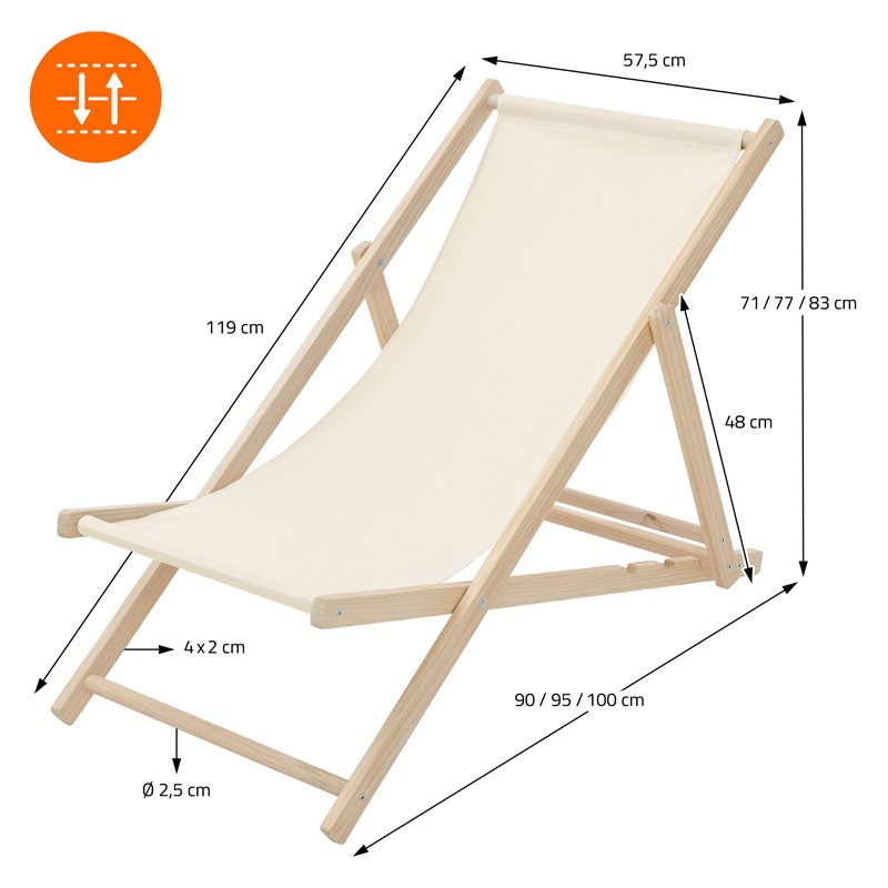 4er Set Liegestuhl klappbar Beige Holz verstellbare Rückenlehne bis 120 kg Sonnenliege Gartenliege Strandliege