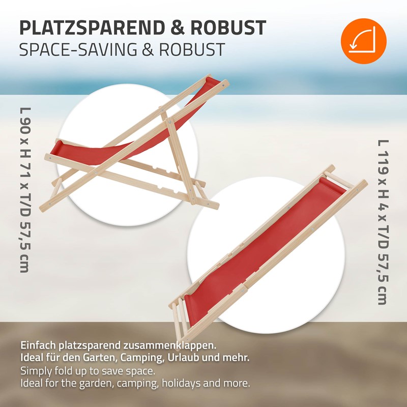 5er Set Liegestuhl klappbar Rot Holz verstellbare Rückenlehne bis 120 kg Sonnenliege Gartenliege Strandliege