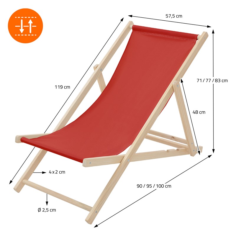 5er Set Liegestuhl klappbar Rot Holz verstellbare Rückenlehne bis 120 kg Sonnenliege Gartenliege Strandliege