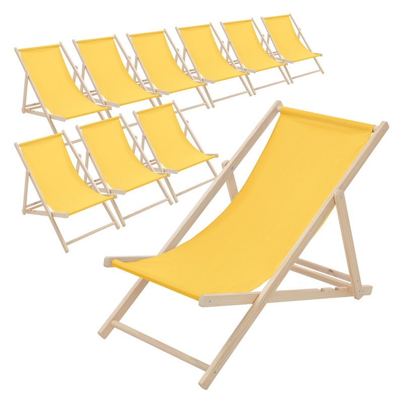 10er Set Liegestuhl klappbar Gelb Holz verstellbare Rückenlehne bis 120 kg Sonnenliege Gartenliege Strandliege