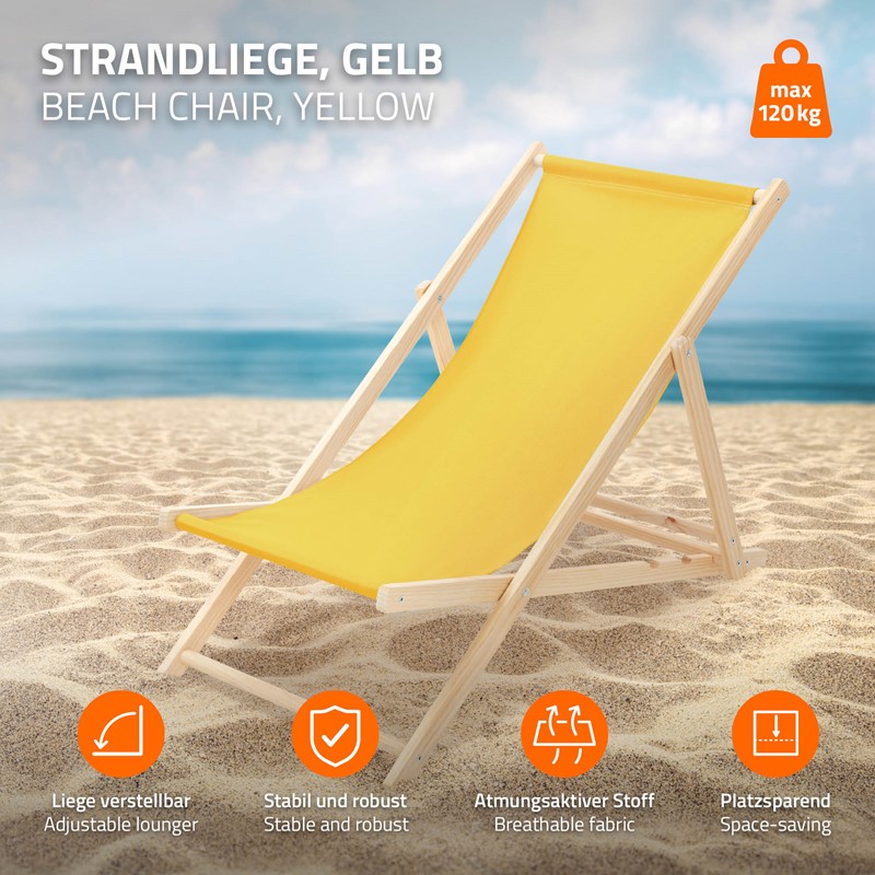 10er Set Liegestuhl klappbar Gelb Holz verstellbare Rückenlehne bis 120 kg Sonnenliege Gartenliege Strandliege