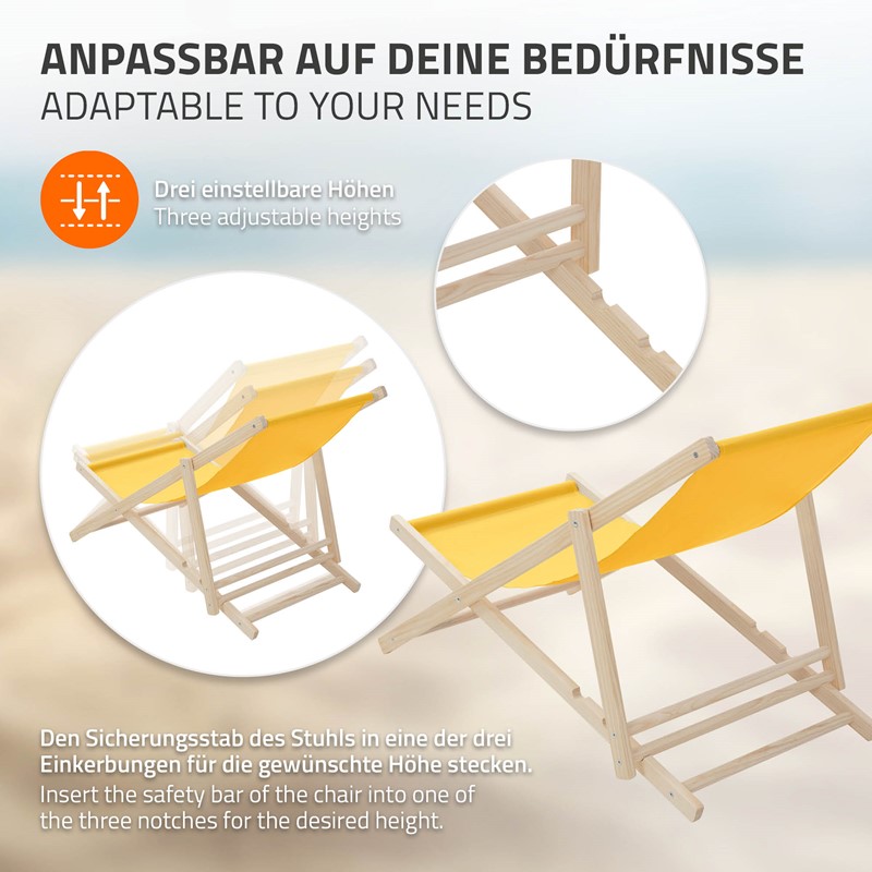 10er Set Liegestuhl klappbar Gelb Holz verstellbare Rückenlehne bis 120 kg Sonnenliege Gartenliege Strandliege