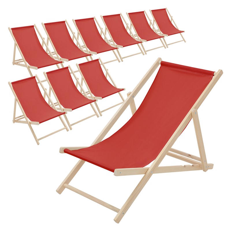 10er Set Liegestuhl klappbar Rot Holz verstellbare Rückenlehne bis 120 kg Sonnenliege Gartenliege Strandliege 10er Set Liegestuhl klappbar Rot Holz verstellbare Rückenlehne bis 120 kg Sonnenliege Gartenliege Strandliege