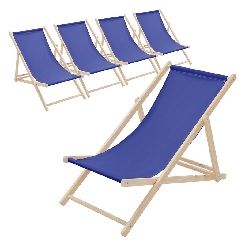 5er Set Liegestuhl klappbar Dunkelblau Holz verstellbare Rückenlehne bis 120 kg Sonnenliege Gartenliege Strandliege