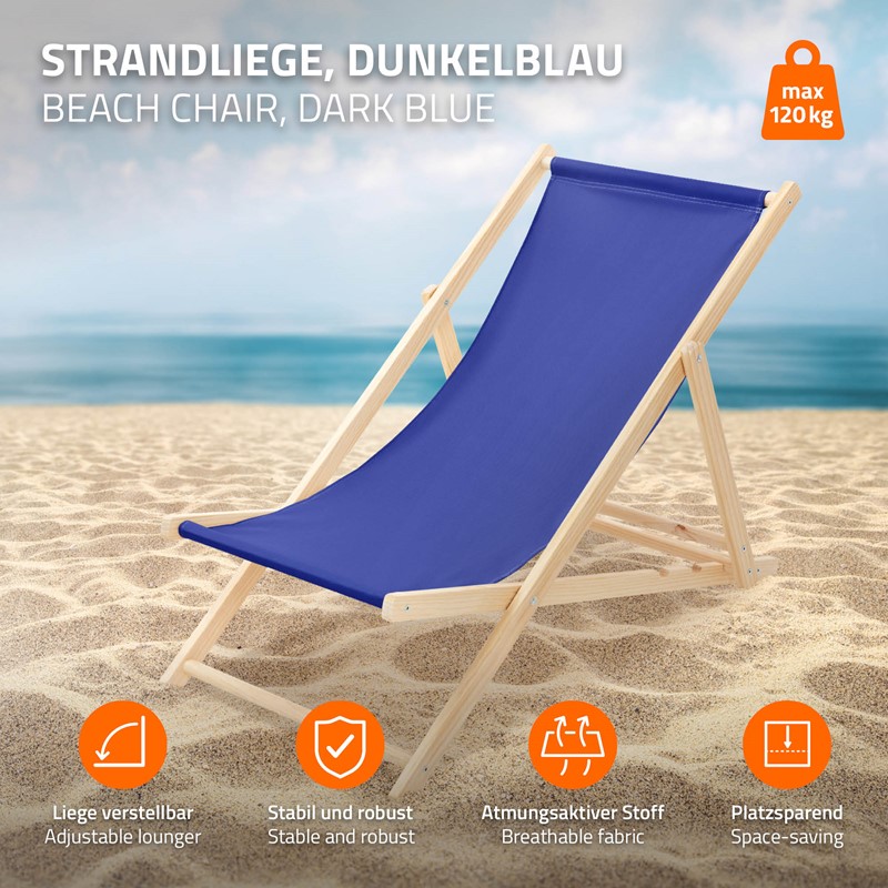 5er Set Liegestuhl klappbar Dunkelblau Holz verstellbare Rückenlehne bis 120 kg Sonnenliege Gartenliege Strandliege