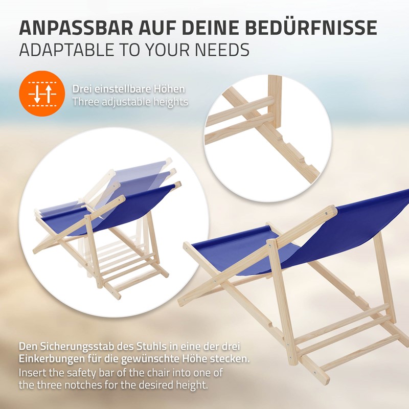 5er Set Liegestuhl klappbar Dunkelblau Holz verstellbare Rückenlehne bis 120 kg Sonnenliege Gartenliege Strandliege