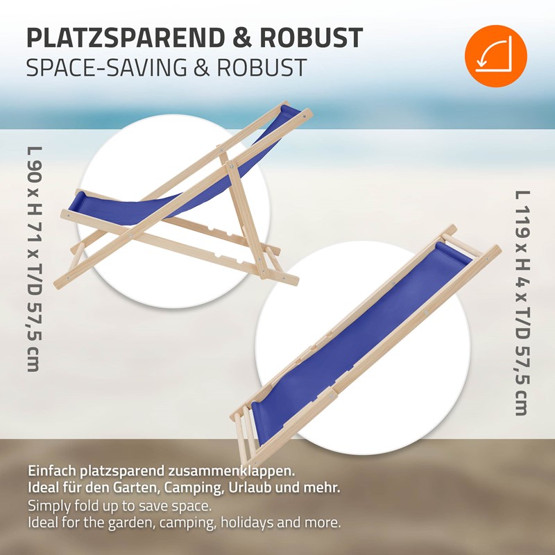 5er Set Liegestuhl klappbar Dunkelblau Holz verstellbare Rückenlehne bis 120 kg Sonnenliege Gartenliege Strandliege
