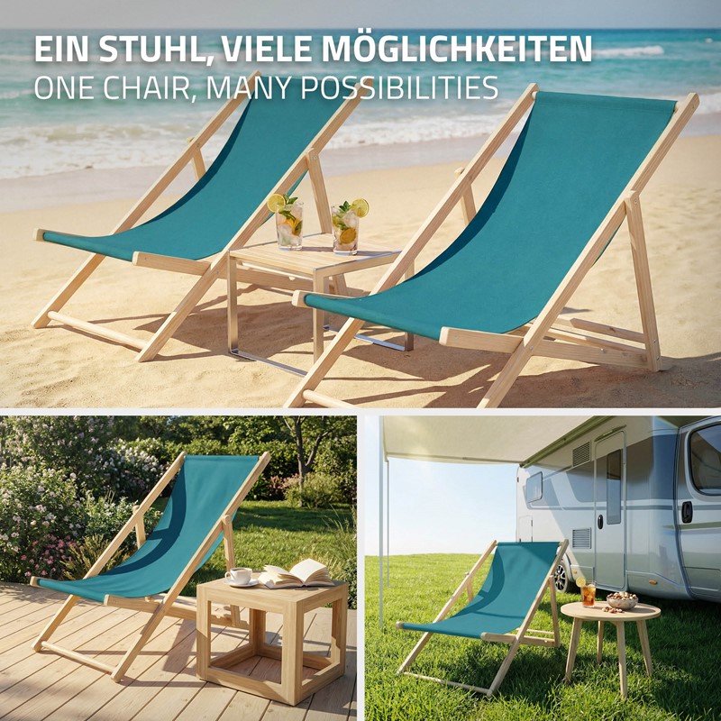 Liegestuhl 3er Set klappbar aus Holz 3 Liegepositionen bis 120 kg Petrol