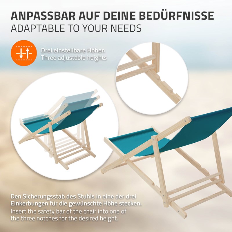 Liegestuhl 4er Set klappbar aus Holz 3 Liegepositionen bis 120 kg Petrol
