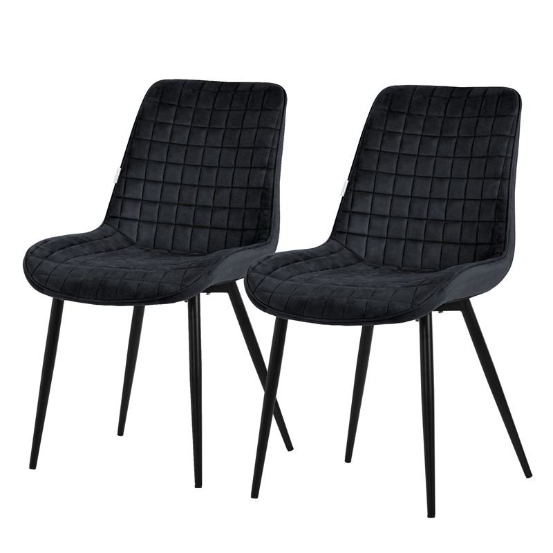 Esszimmerstuhl 2er Set Schwarz mit Samtbezug und Stahlbeinen Küchenstuhl mit Rückenlehne ML-Design Esszimmerstuhl 2er Set Schwarz mit Samtbezug und Stahlbeinen Küchenstuhl mit Rückenlehne ML-Design