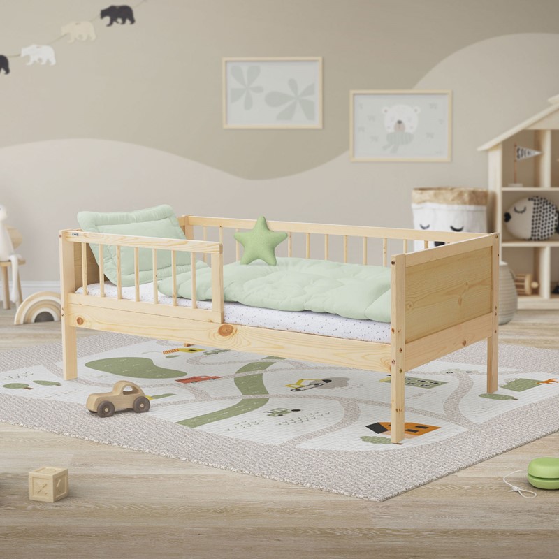 Kinderbett 70x140 cm mit Lattenrost und Rausfallschutz Natur Kiefernholz ML-Design Kinderbett 70x140 cm mit Lattenrost und Rausfallschutz Natur Kiefernholz ML-Design