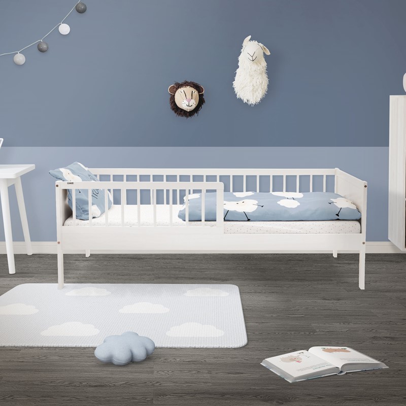 Kinderbett 80x160 cm mit Lattenrost und Rausfallschutz Weiß Kiefernholz ML-Design