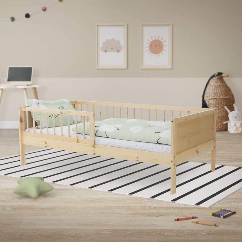Kinderbett 80x160 cm mit Lattenrost und Rausfallschutz Natur Kiefernholz ML-Design