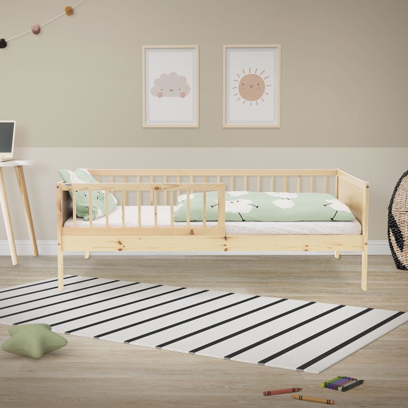 Kinderbett 80x160 cm mit Lattenrost und Rausfallschutz Natur Kiefernholz ML-Design