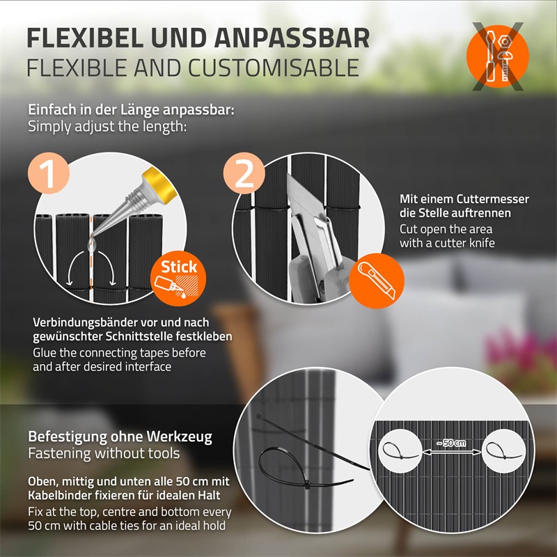 Sichtschutzmatte 120x900 cm Sichtschutzzaun Windschutz Balkonschutz PVC Anthrazit UV-beständig